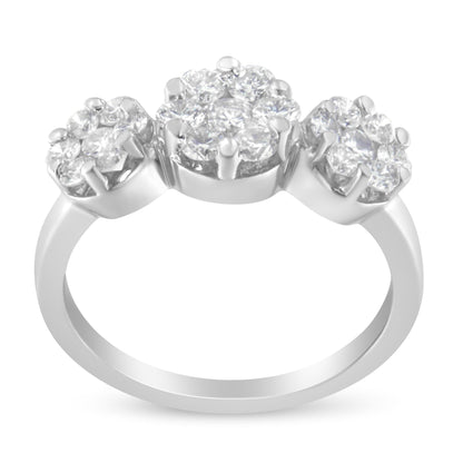 14K White Gold 1-1/4 Cttw Brilliant Cut Diamond Three Round Floral Clusters Engagement or Fashion Ring (H-I Color, SI2-I1 Clarity) by Haus of Brilliance
