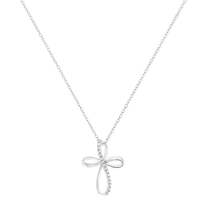 .925 Sterling Silver Diamond Accent Cross Ribbon 18" Pendant Necklace (I-J Color, I2-I3 Clarity) by Infinite Jewels