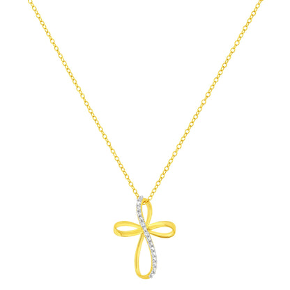 .925 Sterling Silver Diamond Accent Cross Ribbon 18" Pendant Necklace (I-J Color, I2-I3 Clarity) by Infinite Jewels