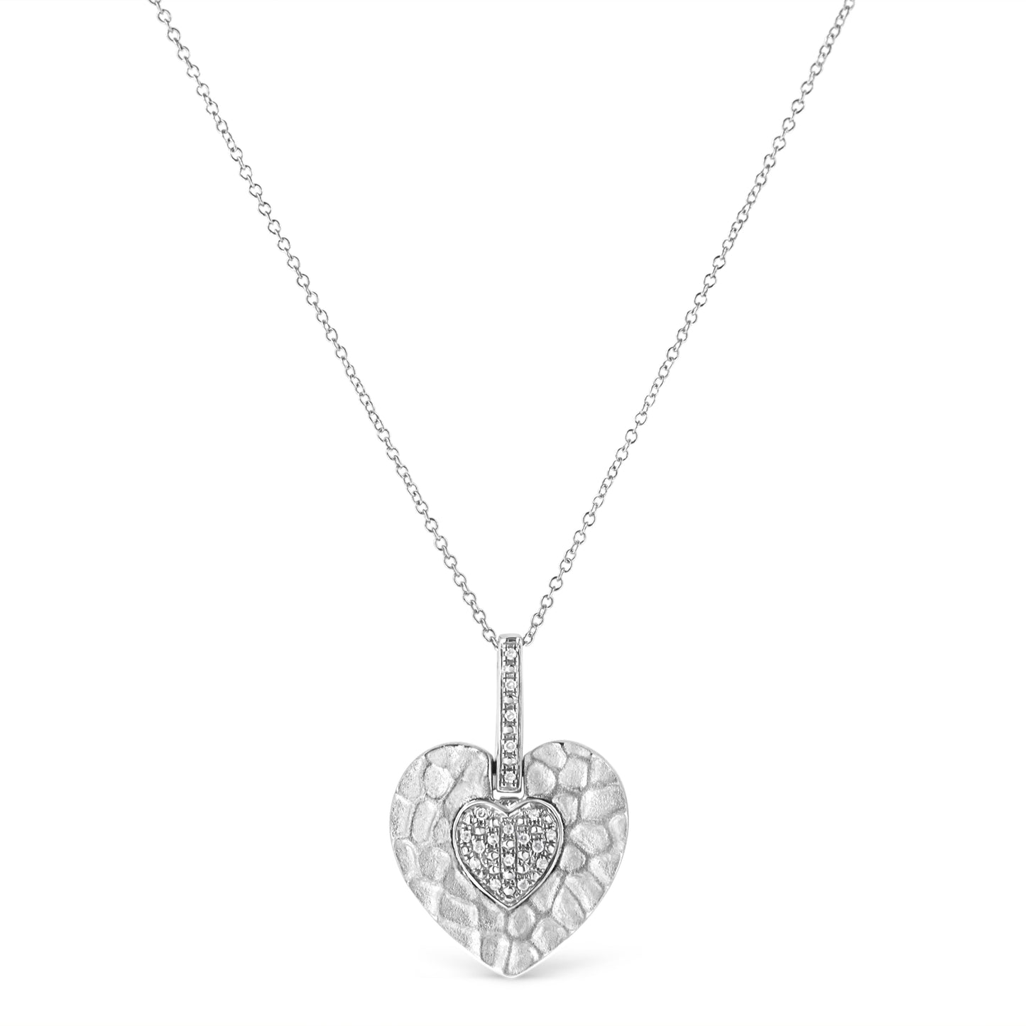 .925 Sterling Silver Pave-Set Diamond Accent Heart Shape 18" Pendant Necklace (I-J Color, I1-I2 Clarity) by Infinite Jewels