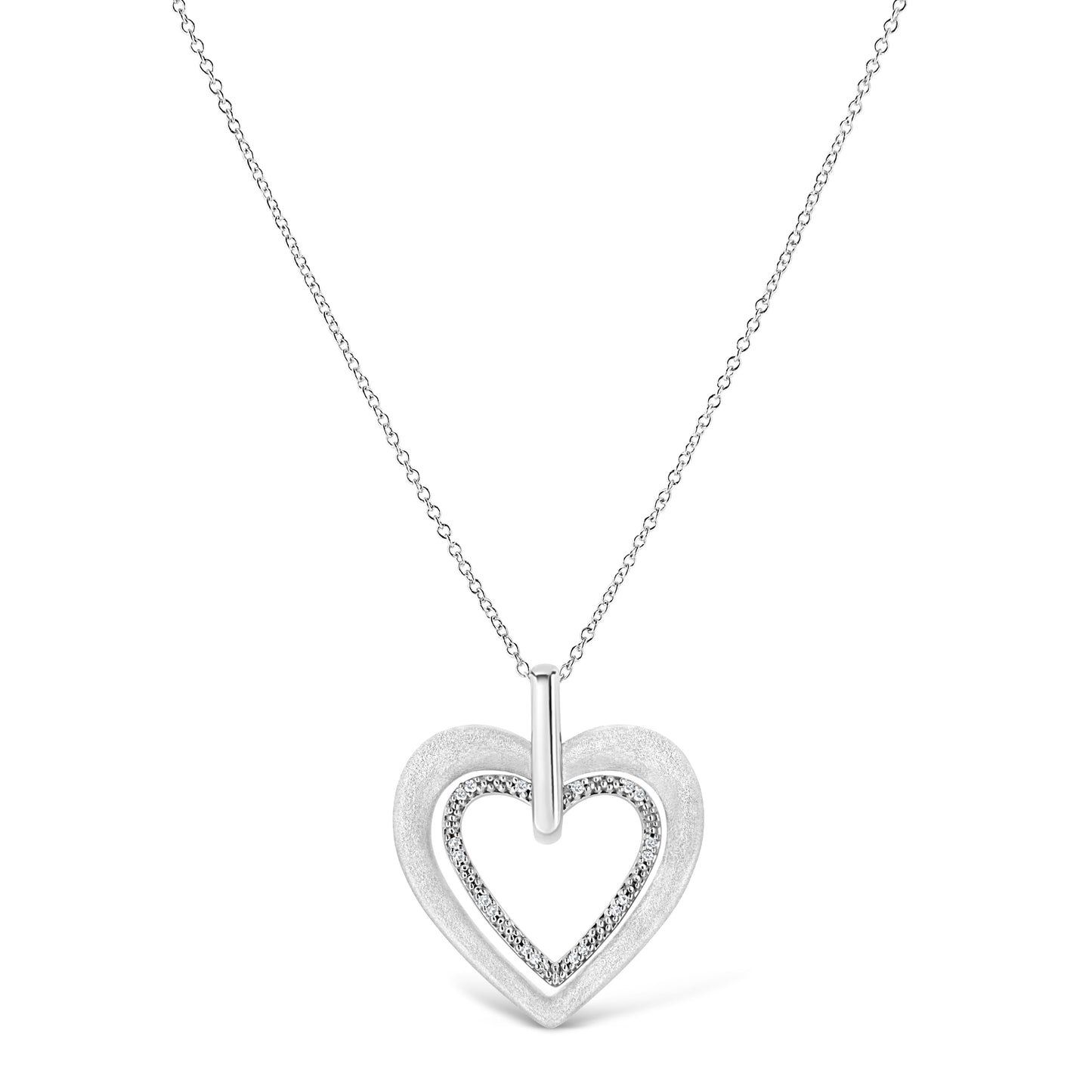 .925 Sterling Silver Prong-Set Diamond Accent Double Heart 18" Pendant Necklace (I-J Color, I1-I2 Clarity) by Haus of Brilliance