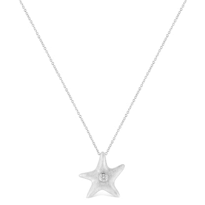 .925 Sterling Silver Prong-Set Diamond Accent Starfish Pendant Necklace (I-J Color, I1-I2 Clarity) - Size 18" by Haus of Brilliance