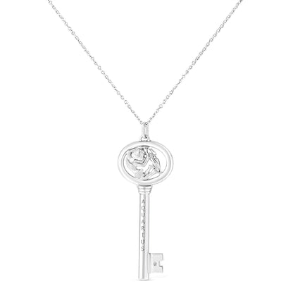 .925 Sterling Silver Diamond Accent Zodiac Key 18" Pendant Necklace (K-L Color, I1-I2 Clarity) by Infinite Jewels