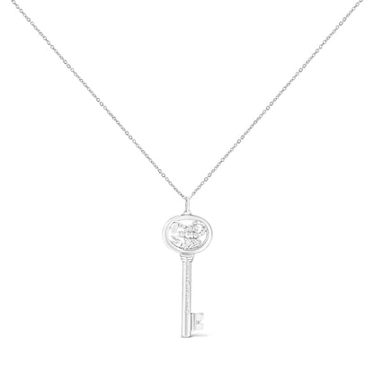 .925 Sterling Silver Diamond Accent Zodiac Key 18" Pendant Necklace (K-L Color, I1-I2 Clarity) by Haus of Brilliance
