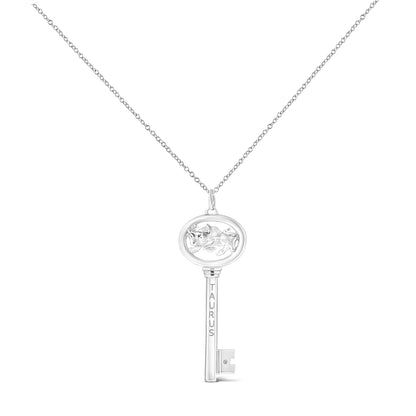 .925 Sterling Silver Diamond Accent Zodiac Key 18" Pendant Necklace (K-L Color, I1-I2 Clarity) by Infinite Jewels