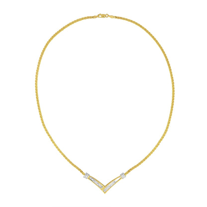 10K Yellow and White Gold 1/2 Cttw Princess Cut Diamond Channel-Set “V” Shape 18" Franco Chain Necklace (H-I Color, SI2-I1 Clarity) by Haus of Brilliance