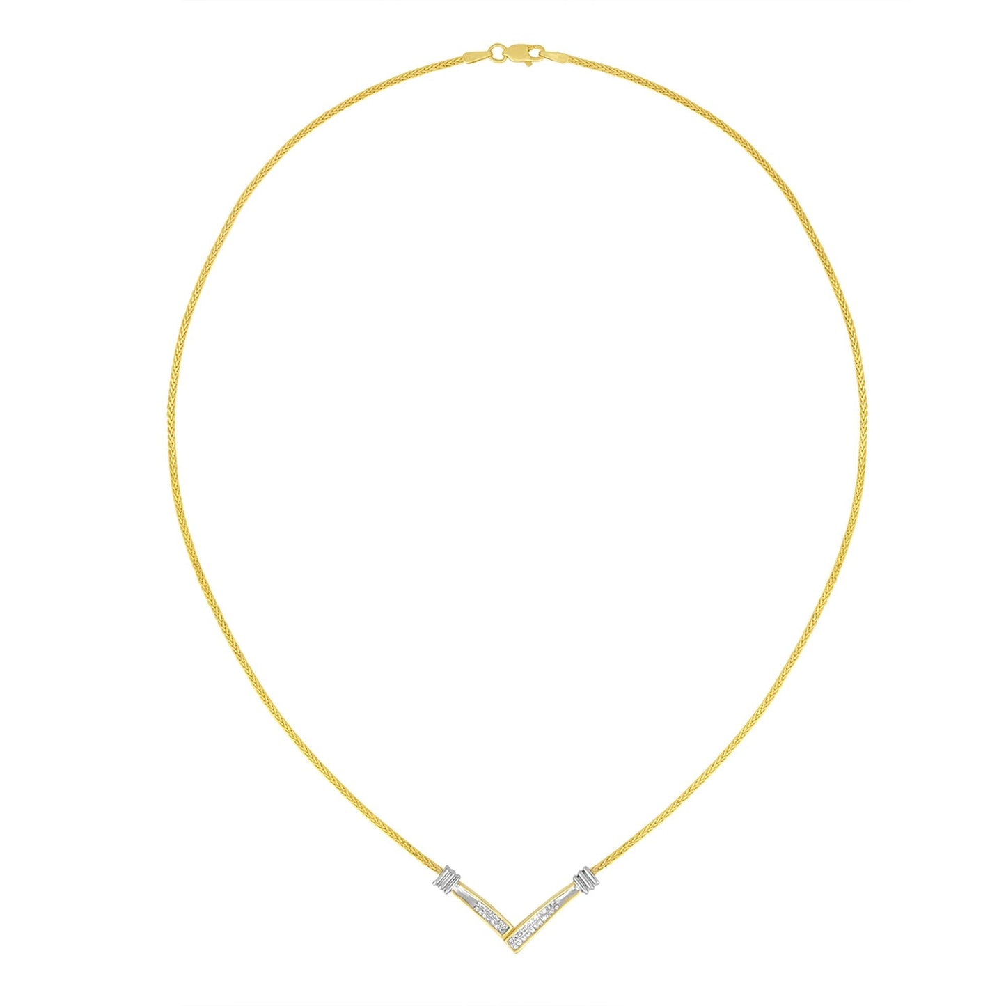14K Yellow and White Gold 1/4 Cttw Princess Cut Diamond Channel-Set “V” Shape 18" Pendant Necklace (H-I Color, SI2-I1 Clarity) by Infinite Jewels