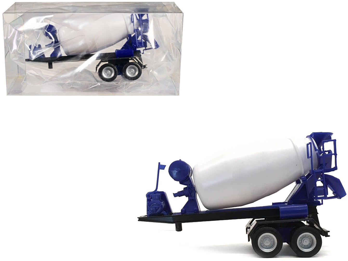 2-Axle Cement Mixer Trailer White and Blue 1/87 (HO) Plastic Model by Promotex  free shipping USA