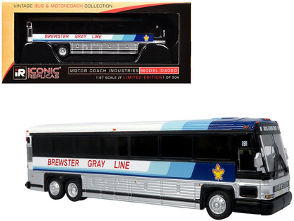 2001 MCI D4000 Coach Bus "Brewster Gray Line" White with Blue Stripes "Vintage Bus & Motorcoach Collection" Limited Edition to 504 pieces Worldwide 1/87 (HO) Diecast Model by Iconic Replicas  free shipping USA
