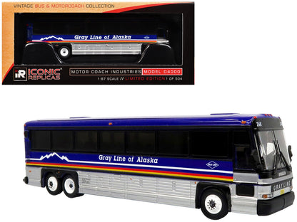 2001 MCI D4000 Coach Bus "Gray Line of Alaska" Dark Blue with Stripes "Vintage Bus & Motorcoach Collection" Limited Edition to 504 pieces Worldwide 1/87 (HO) Diecast Model by Iconic Replicas  free shipping USA