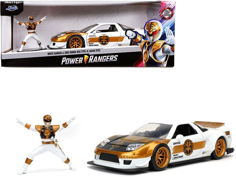 2002 Honda NSX Type-R Japan Spec RHD (Right Hand Drive) and White Ranger Diecast Figurine "Power Rangers" 1/24 Diecast Model Car by Jada  free shipping USA