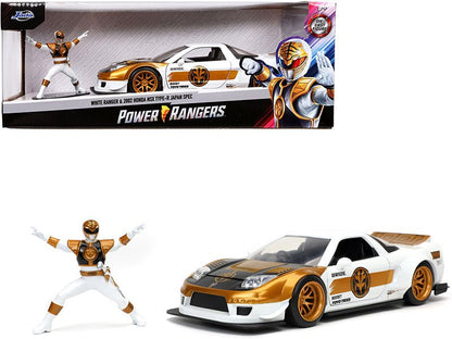 2002 Honda NSX Type-R Japan Spec RHD (Right Hand Drive) and White Ranger Diecast Figurine "Power Rangers" 1/24 Diecast Model Car by Jada  free shipping USA