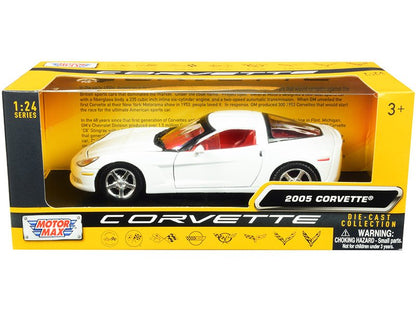 2005 Chevrolet Corvette C6 White with Red Interior "History of Corvette" Series 1/24 Diecast Model Car by Motormax  free shipping USA