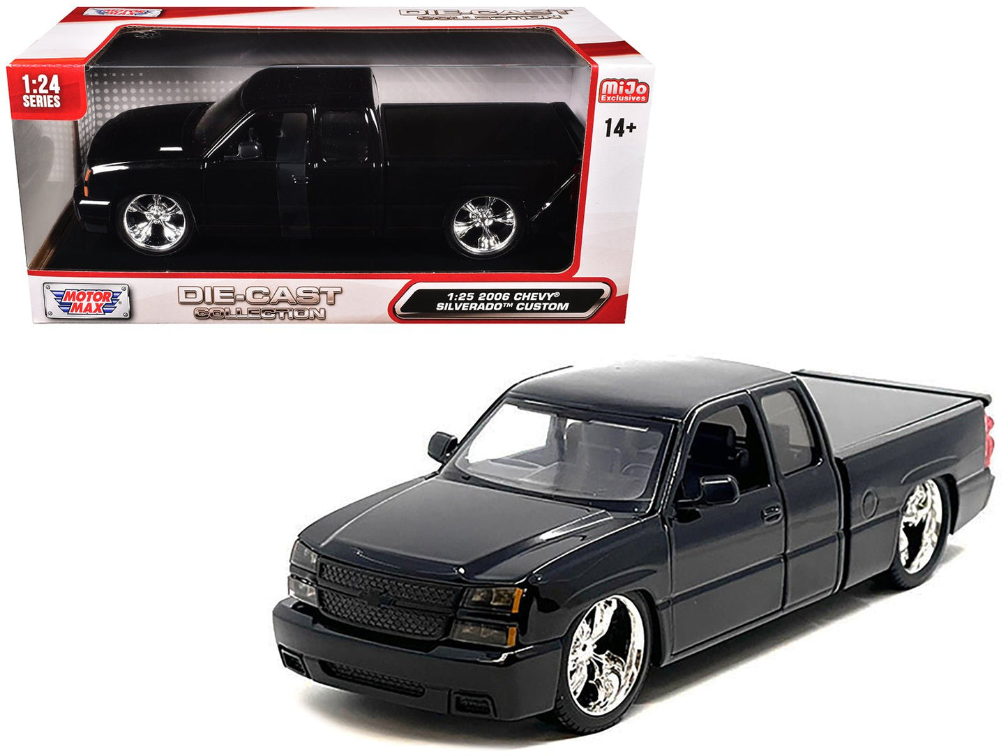 2006 Chevrolet Silverado Custom Pickup Truck Black "Die-Cast Collection" Series 1/25 Diecast Model Car by Motormax  free shipping USA
