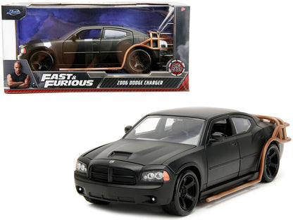 2006 Dodge Charger Matt Black with Outer Cage "Fast & Furious" Movie 1/24 Diecast Model Car by Jada  free shipping USA
