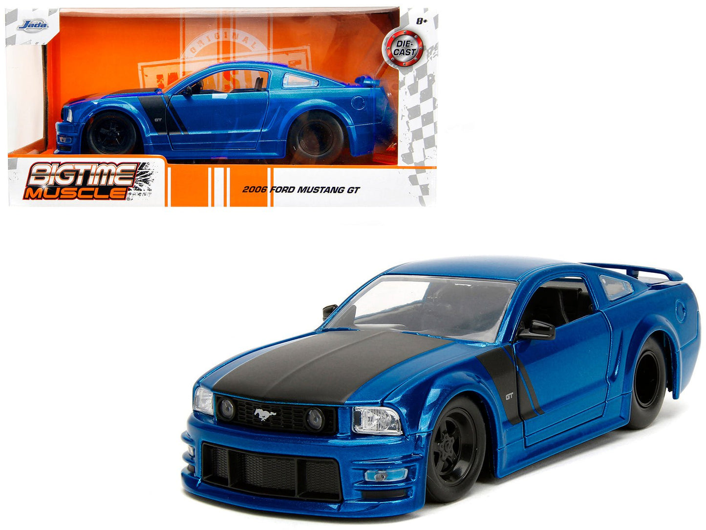 2006 Ford Mustang GT Blue Metallic with Matt Black Hood and Stripes "Bigtime Muscle" Series 1/24 Diecast Model Car by Jada  free shipping USA