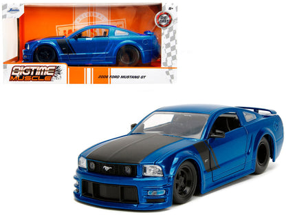 2006 Ford Mustang GT Blue Metallic with Matt Black Hood and Stripes "Bigtime Muscle" Series 1/24 Diecast Model Car by Jada  free shipping USA