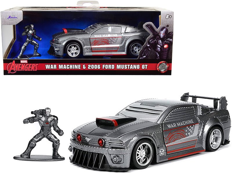 2006 Ford Mustang GT Gray Metallic and War Machine Diecast Figurine "Avengers" "Marvel" Series "Hollywood Rides" Series 1/32 Diecast Model Car by Jada  free shipping USA