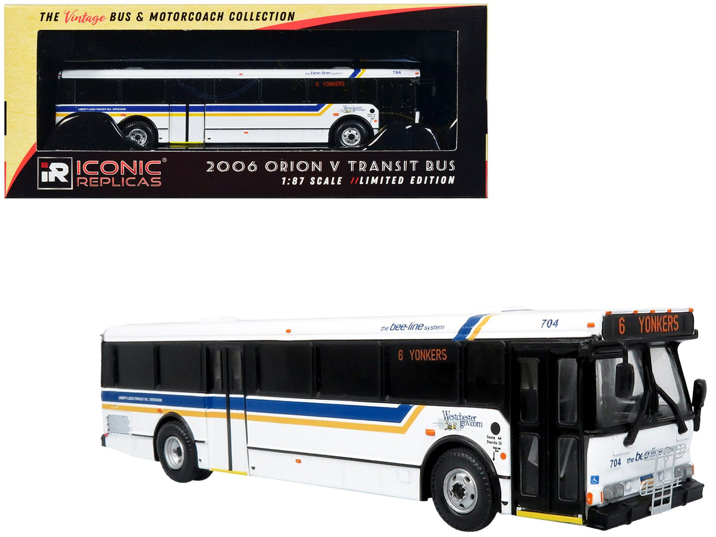 2006 Orion V Transit Bus Westchester NY Bee-Line "6 Yonkers" Limited Edition "The Vintage Bus and Motorcoach Collection" 1/87 (HO) Diecast Model by Iconic Replicas  free shipping USA