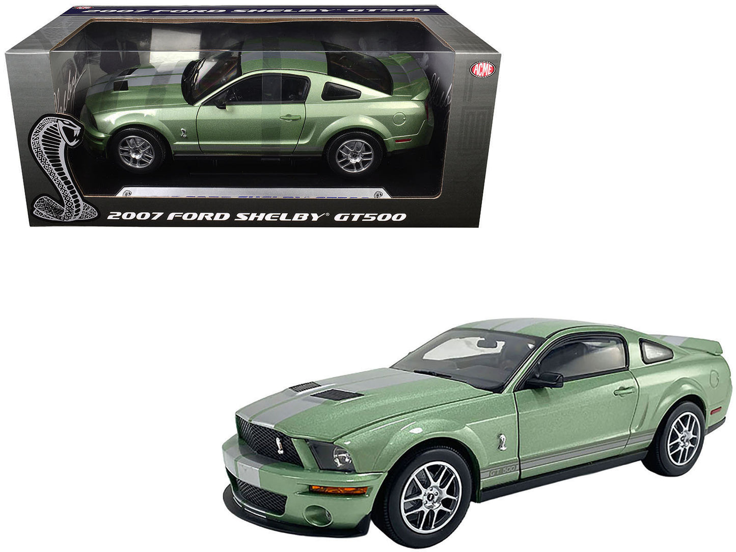 2007 Ford Shelby GT500 Lime Green Metallic with Silver Stripes "Shelby Collectibles" Series 1/18 Diecast Model Car by ACME  free shipping USA