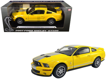 2007 Ford Shelby GT500 Yellow with Silver Stripes "Shelby Collectibles" Series 1/18 Diecast Model Car by ACME  free shipping USA