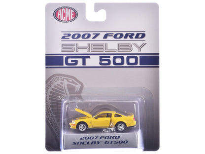 2007 Ford Shelby GT500 Yellow with Silver Stripes "Shelby Collectibles" Series 1/64 Diecast Model Car by ACME  free shipping USA