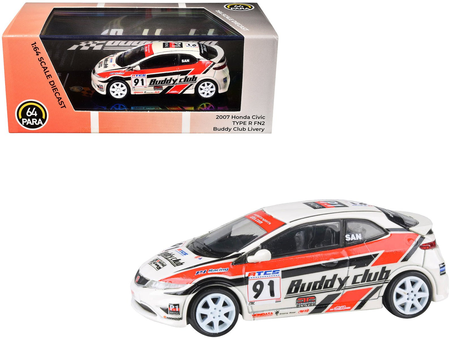 2007 Honda Civic Type R FN2 RHD (Right Hand Drive) #91 "Buddy Club - Asian Touring Car Series" (2012) 1/64 Diecast Model Car by Paragon Models  free shipping USA
