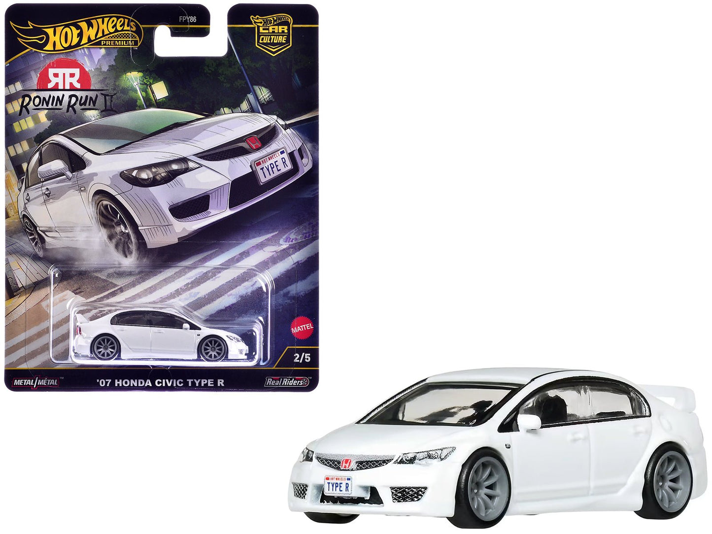 2007 Honda Civic Type R RHD (Right Hand Drive) White "Ronin Run II" Series Diecast Model Car by Hot Wheels  free shipping USA