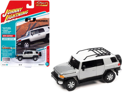 2007 Toyota FJ Cruiser Titanium Silver Metallic with White Top and Roofrack "Classic Gold Collection" Series Limited Edition 1/64 Diecast Model Car by Johnny Lightning  free shipping USA