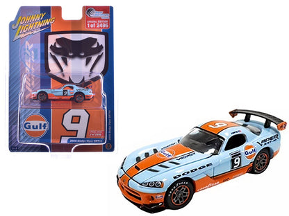 2008 Dodge Viper SRT10 #9 "Gulf Oil" Light Blue and Orange Limited Edition to 2496 pieces Worldwide 1/64 Diecast Model Car by Johnny Lightning  free shipping USA