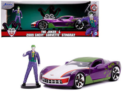 2009 Chevrolet Corvette Stingray with Joker Diecast Figurine "DC Comics" Series 1/24 Diecast Model Car by Jada  free shipping USA