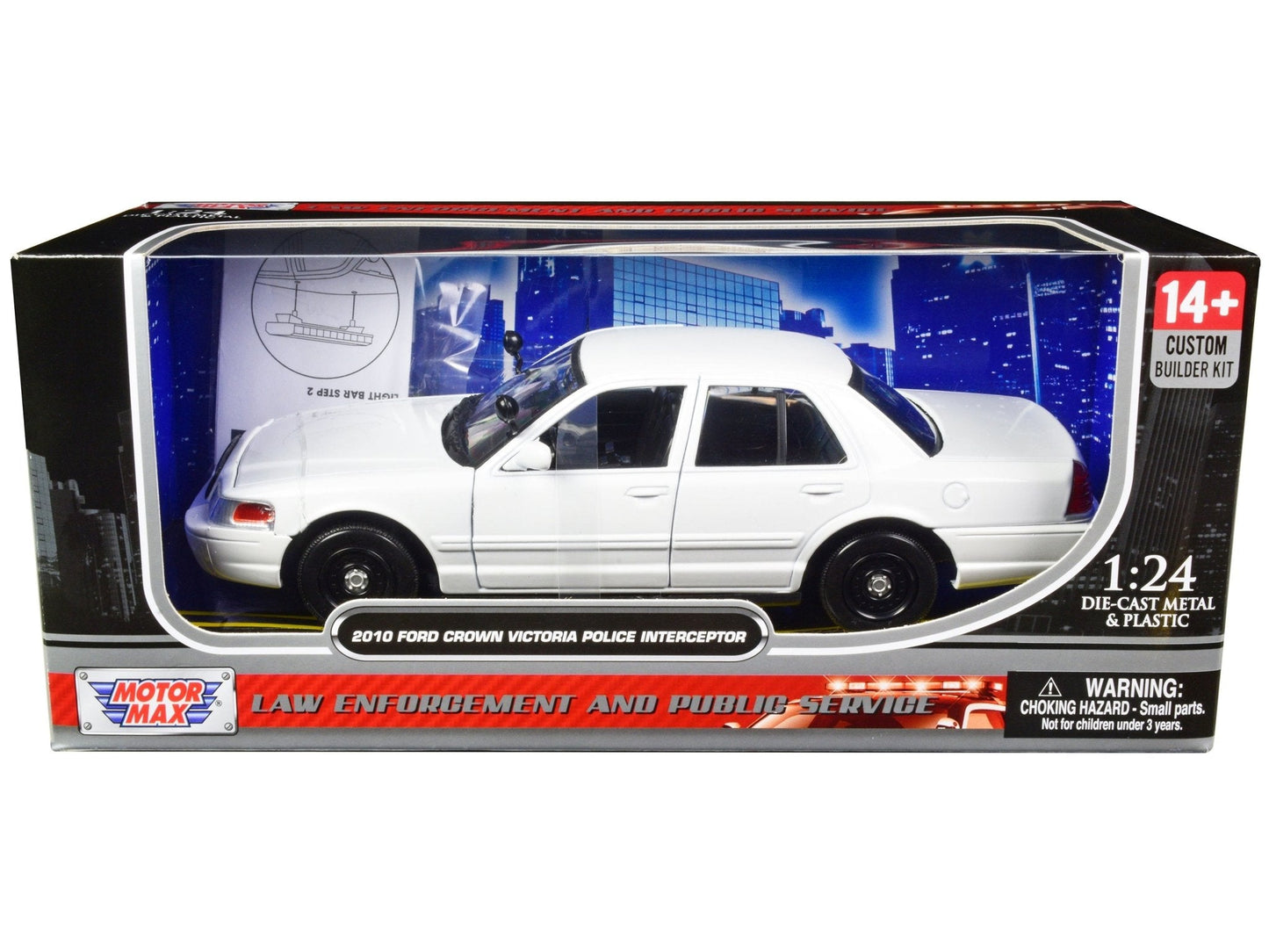 2010 Ford Crown Victoria Police Interceptor Unmarked White "Custom Builder's Kit" Series 1/24 Diecast Model Car by Motormax  free shipping USA