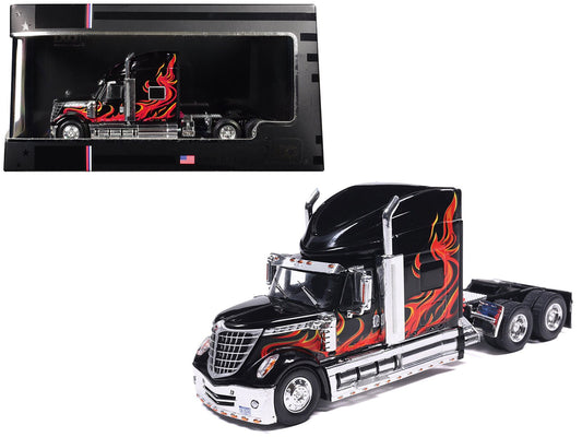 2010 International Lonestar Truck Tractor Black with Flame Graphics 1/64 Diecast Model by IXO Models  free shipping USA