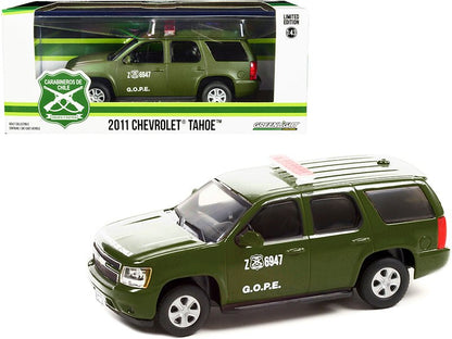 2011 Chevrolet Tahoe Police Car Matt Green "Carabineros de Chile" G.O.P.E. "Grupo de Operaciones Policiales Especiales" 1/43 Diecast Model Car by Greenlight  free shipping USA
