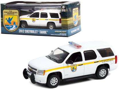 2012 Chevrolet Tahoe White with Yellow Stripes "U.S. Fish & Wildlife Service Law Enforcement" 1/43 Diecast Model Car by Greenlight  free shipping USA