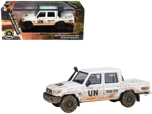2014 Toyota Land Cruiser LC 79 Pickup Truck "UN MINUSCA" White (Dirty Version) 1/64 Diecast Model Car by Paragon Models  free shipping USA