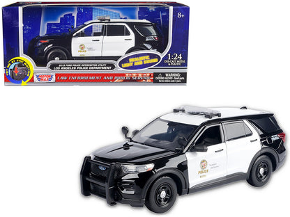 2015 Ford Police Interceptor Utility Black and White "Los Angeles Police Department (LAPD)" with Flashing Light Bar and Front and Rear Lights and Sounds 1/24 Diecast Model Car by Motormax  free shipping USA