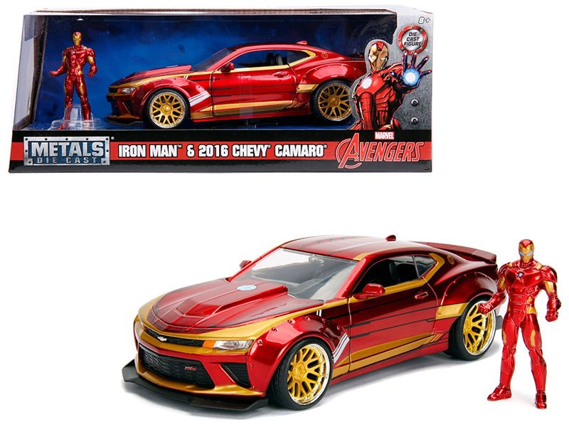 2016 Chevrolet Camaro with Iron Man Diecast Figure "Marvel" Series 1/24 Diecast Model Car by Jada  free shipping USA