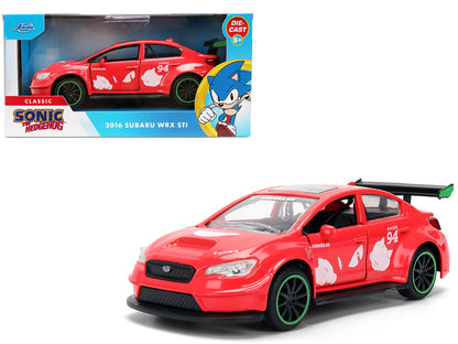 2016 Subaru WRX STI Red with "Knuckles" Graphics "Sonic the Hedgehog" (1991) Video Game "Hollywood Rides" Series 1/32 Diecast Model Car by Jada  free shipping USA