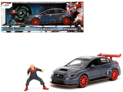 2016 Subaru WRX STI Widebody Dark Blue and Yuji Itadori Diecast Figure "Jujutsu Kaisen" (2020–2023) TV Series "Anime Hollywood Rides" Series 1/24 Diecast Model Car by Jada  free shipping USA