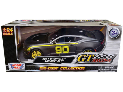 2017 Chevrolet Camaro ZL1 #90 Matt Gray with Yellow Stripes "GT Racing" Series 1/24 Diecast Model Car by Motormax  free shipping USA