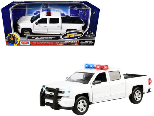 2017 Chevrolet Silverado 1500 LT Z71 Crew Cab Pickup Truck White with Flashing Light Bar and Front and Rear Lights and Sounds 1/27 Diecast Model Car by Motormax  free shipping USA