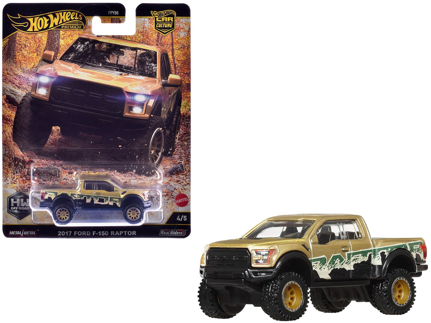 2017 Ford F-150 Raptor Pickup Truck Gold Metallic with Graphics "HW Off Road" Series Diecast Model Car by Hot Wheels  free shipping USA