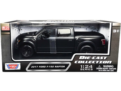 2017 Ford F-150 Raptor Pickup Truck with Sunroof Matt Black "Die-Cast Collection" Series 1/24 Diecast Model Car by Motormax  free shipping USA