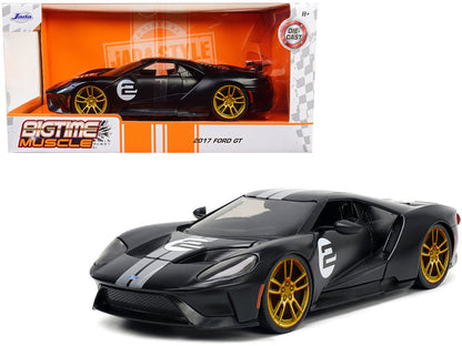 2017 Ford GT #2 Matt Black with Silver Stripes and Gold Wheels "Bigtime Muscle" Series 1/24 Diecast Model Car by Jada  free shipping USA
