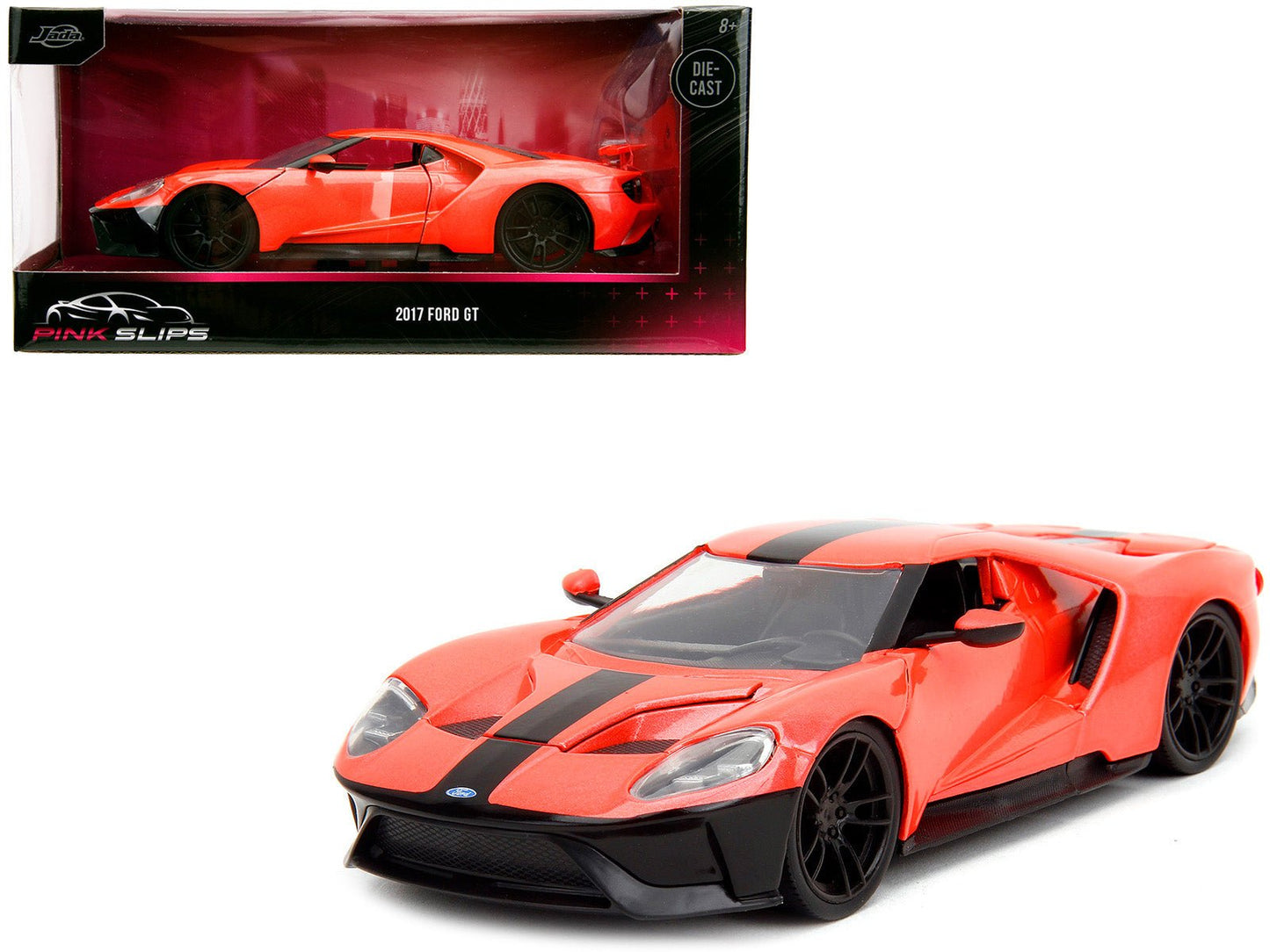 2017 Ford GT Light Red Metallic with Black Stripe "Pink Slips" Series 1/24 Diecast Model Car by Jada  free shipping USA