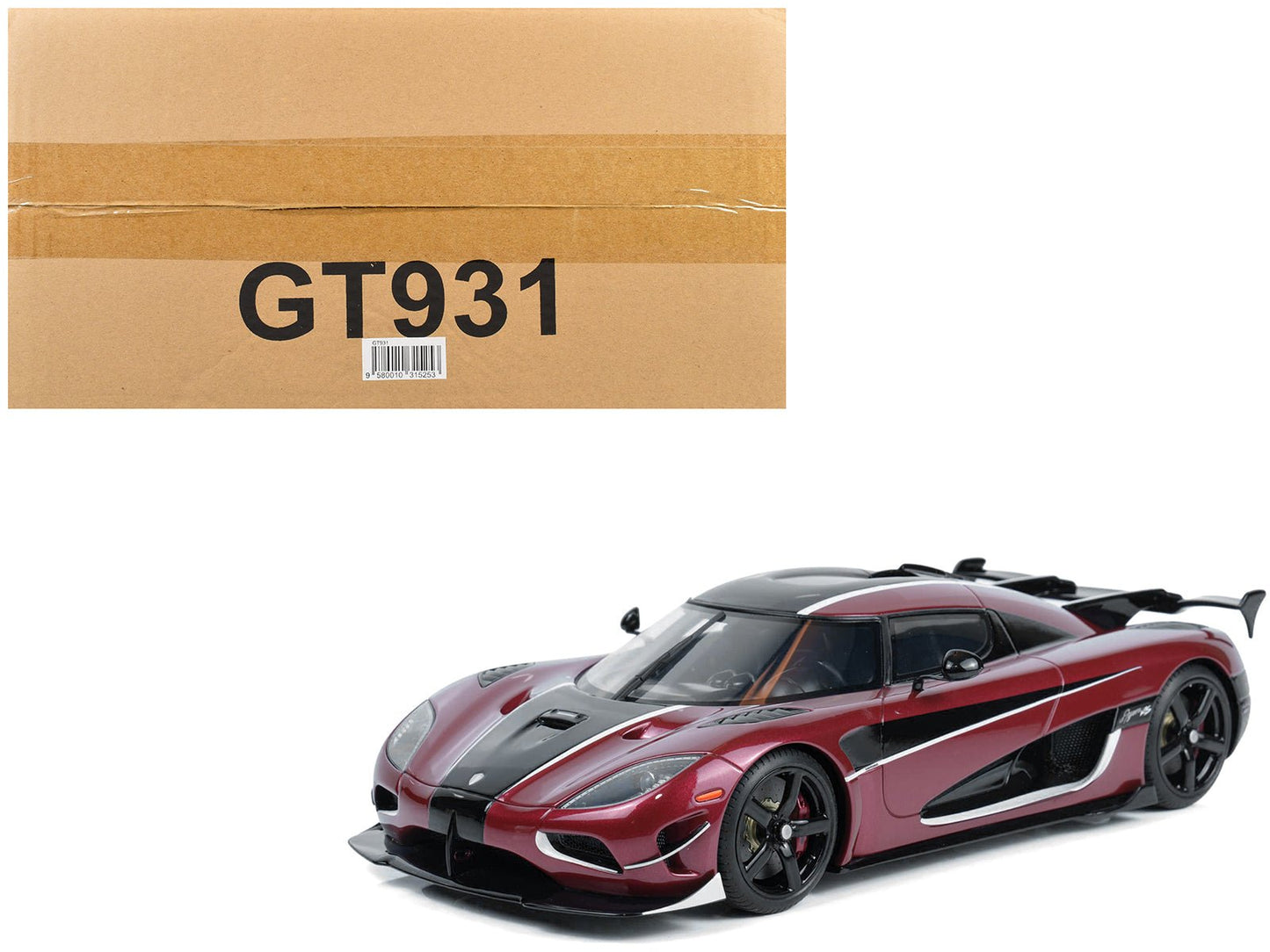 2017 Koenigsegg Agera RS Deep Red Metallic with Black Stripes 1/18 Model Car by GT Spirit  free shipping USA