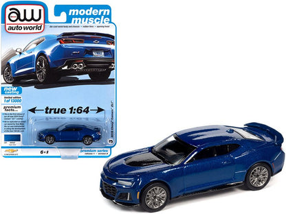 2018 Chevrolet Camaro ZL1 Hyper Blue Metallic "Modern Muscle" Limited Edition to 13000 pieces Worldwide 1/64 Diecast Model Car by Auto World  free shipping USA