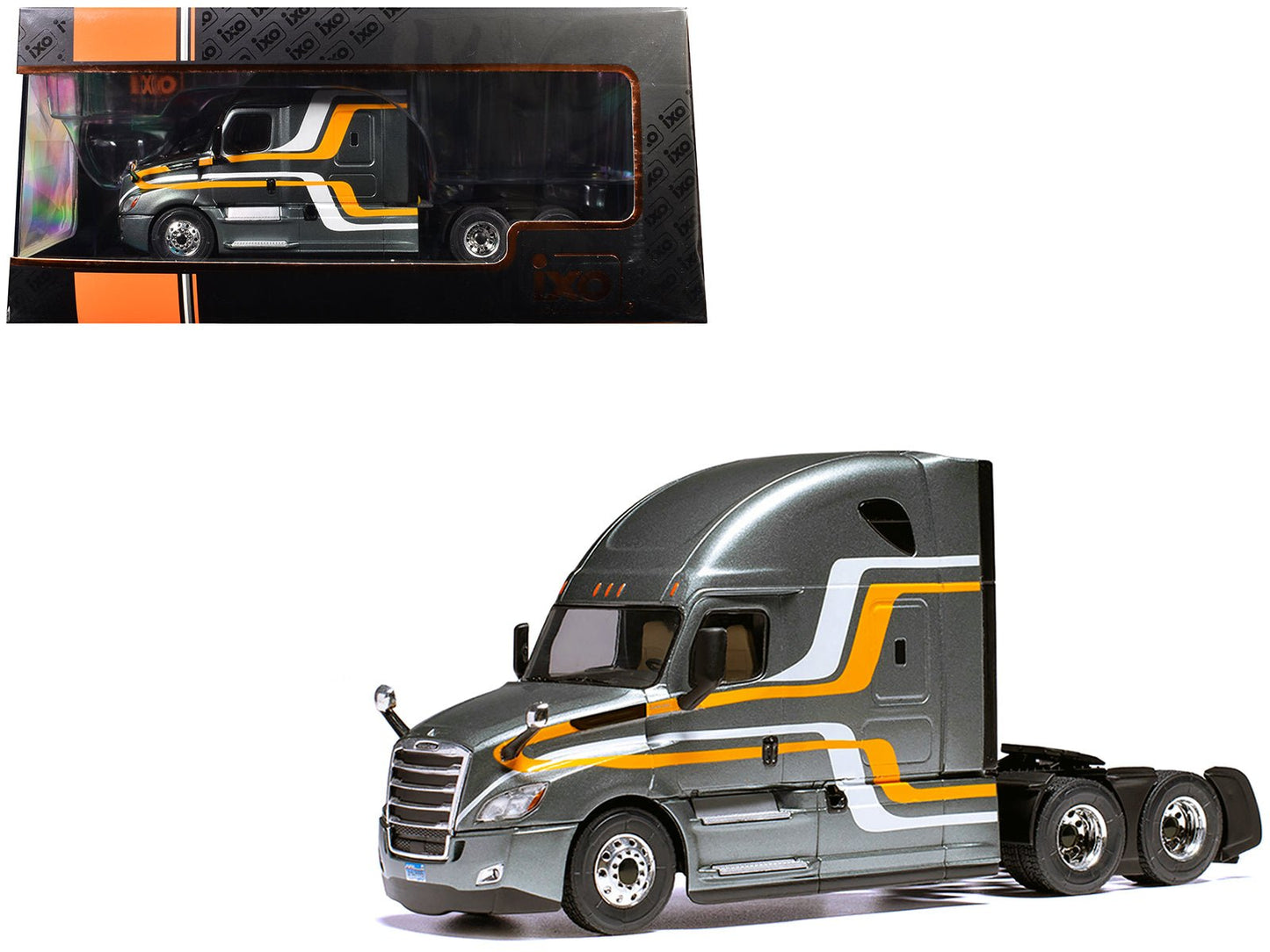 2018 Freightliner Cascadia Truck Tractor Gray Metallic with Stripes 1/43 Diecast Model by IXO Models  free shipping USA