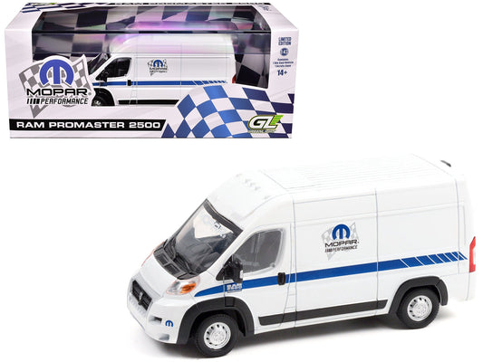 2018 RAM ProMaster 2500 Cargo High Roof Van "MOPAR Performance" White with Blue Stripes 1/43 Diecast Model Car by Greenlight  free shipping USA